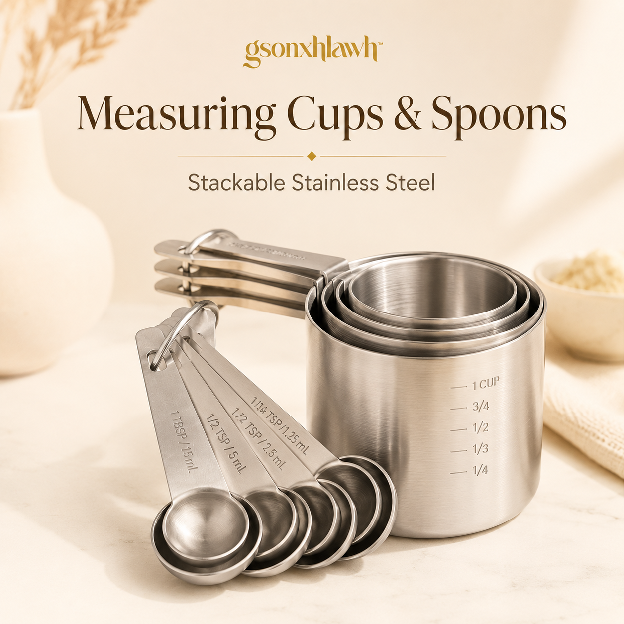 gsonxhlawh™ Stainless Steel Measuring Cups and Spoons Set, Stackable Kitchen Measuring Tools for Baking Cooking Meal Prep