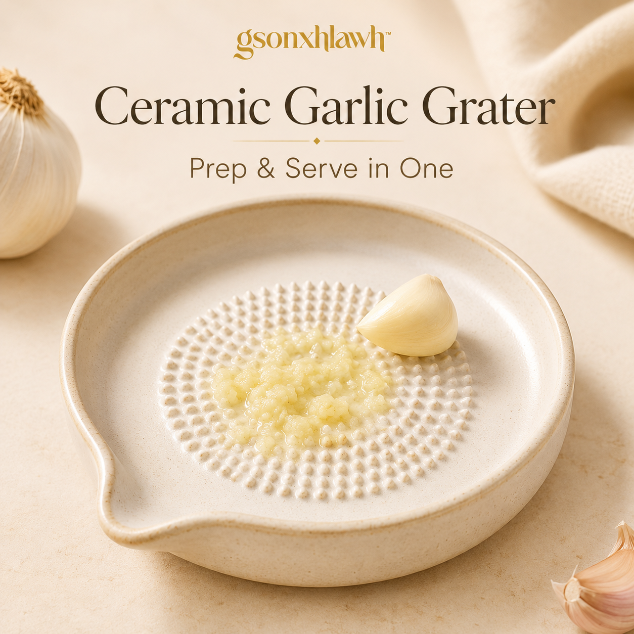 gsonxhlawh™ Ceramic Garlic Grater Plate, Small Ginger Grater Dish, Minimal Kitchen Prep Tool for Garlic Ginger Citrus Zest