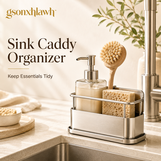 gsonxhlawh™ Kitchen Sink Caddy Organizer, Stainless Steel Sponge Holder, Minimal Dish Brush Soap Storage Rack