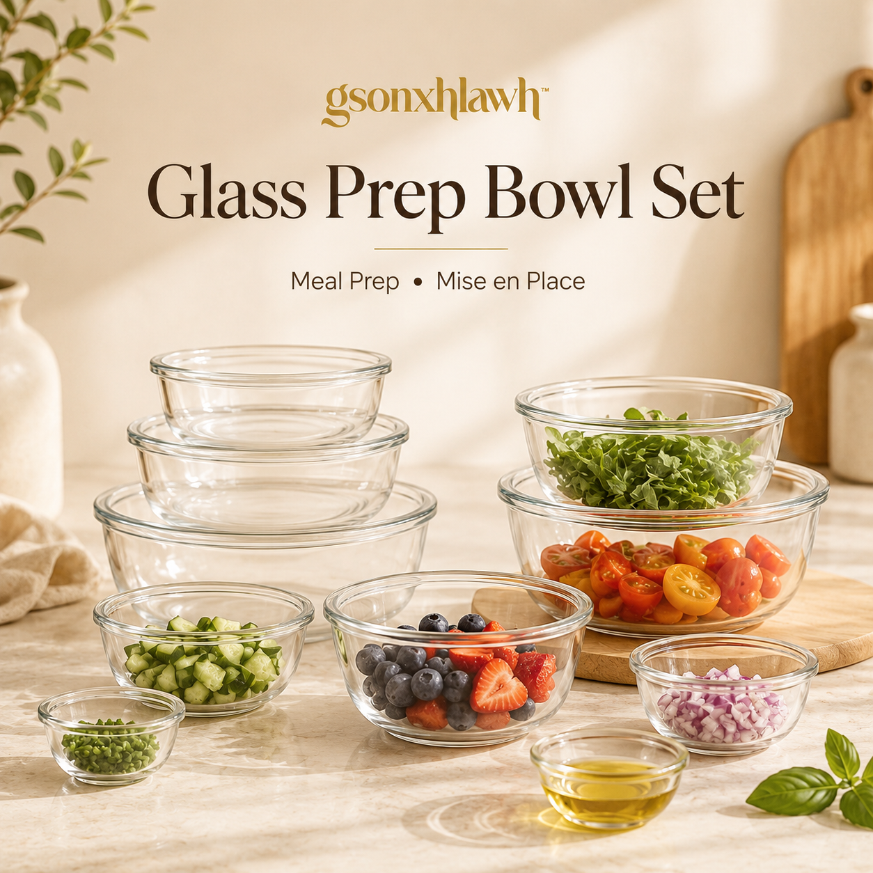 gsonxhlawh™ Glass Prep Bowls Set, Small Mixing Bowls for Meal Prep, Clear Borosilicate Ingredient Bowls