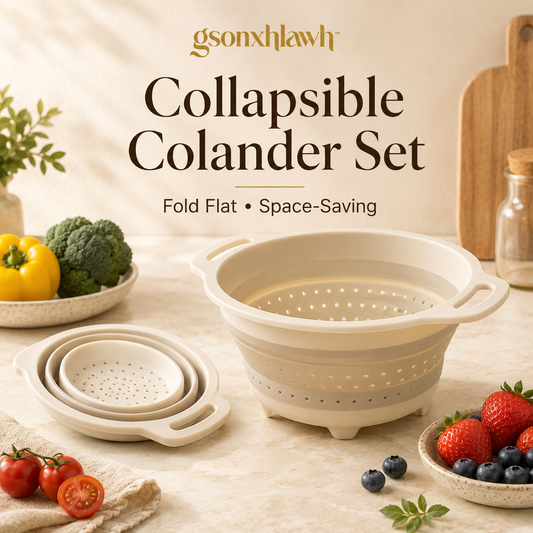 gsonxhlawh™ Collapsible Silicone Colander Set, Space-Saving Kitchen Strainer Basket, Foldable Pasta Vegetable Fruit Washer
